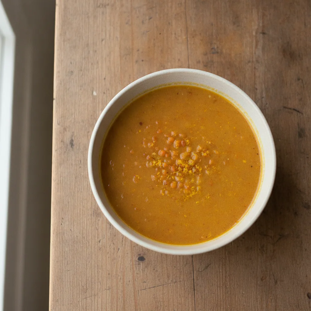 Sopa de lentilha vermelha com cúrcuma