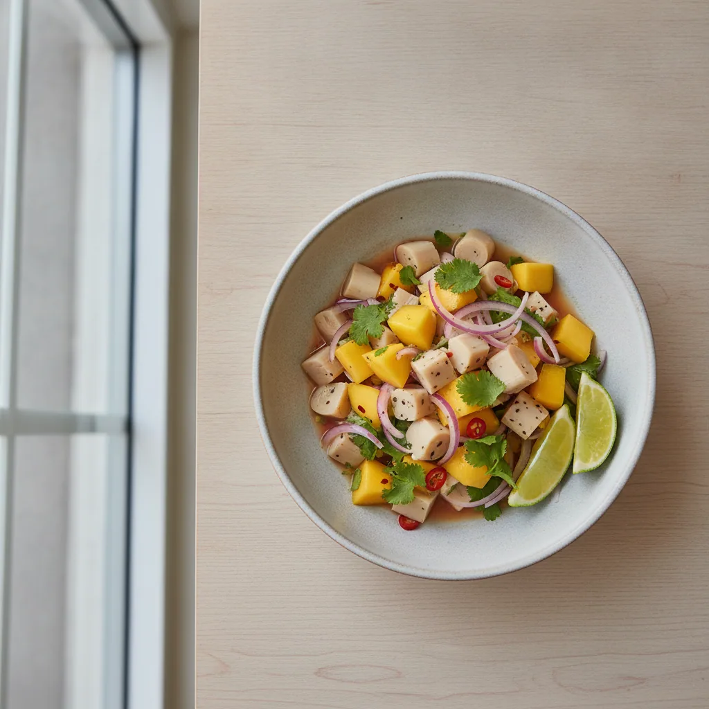 Ceviche de palmito e manga
