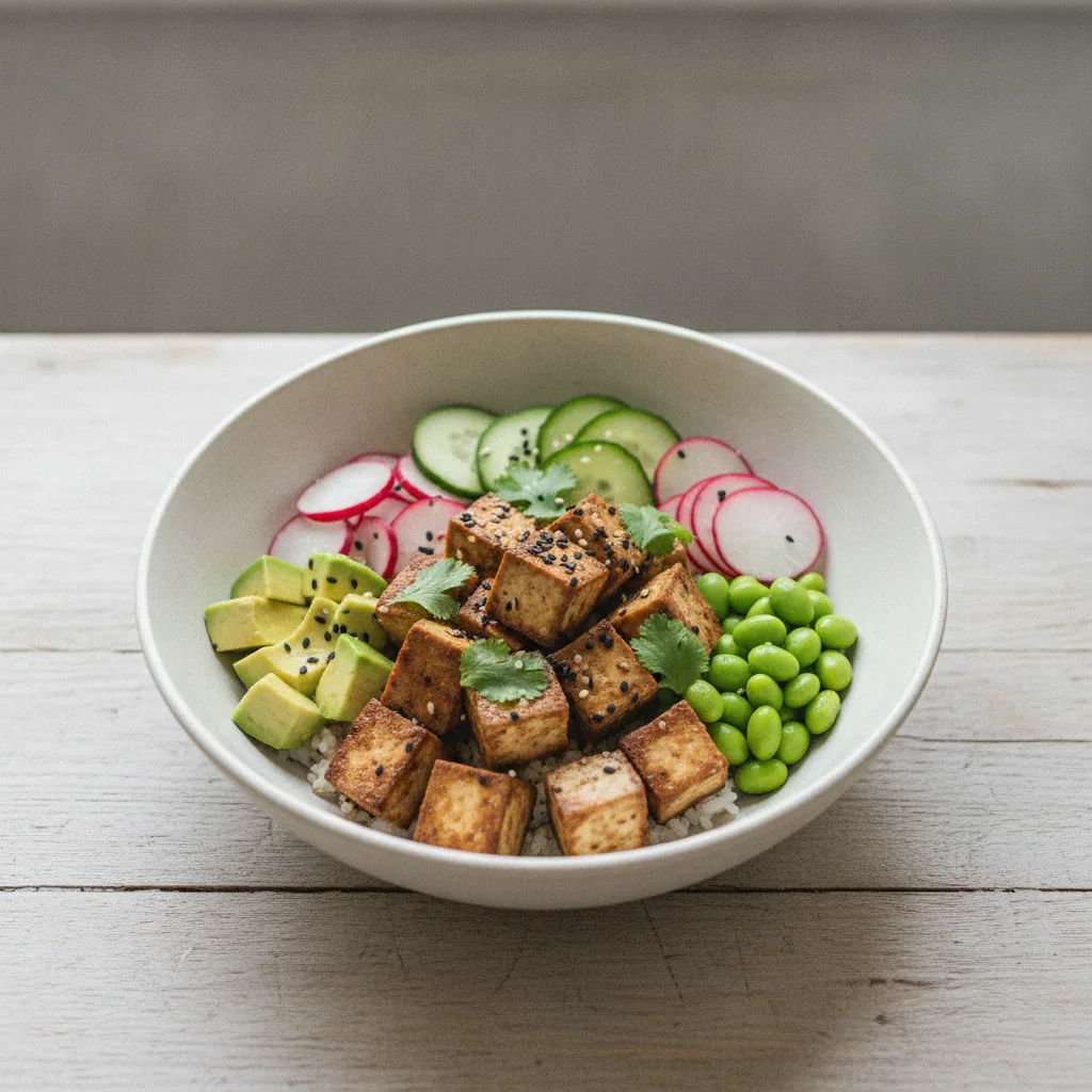 Poke bowl de tofu marinado
