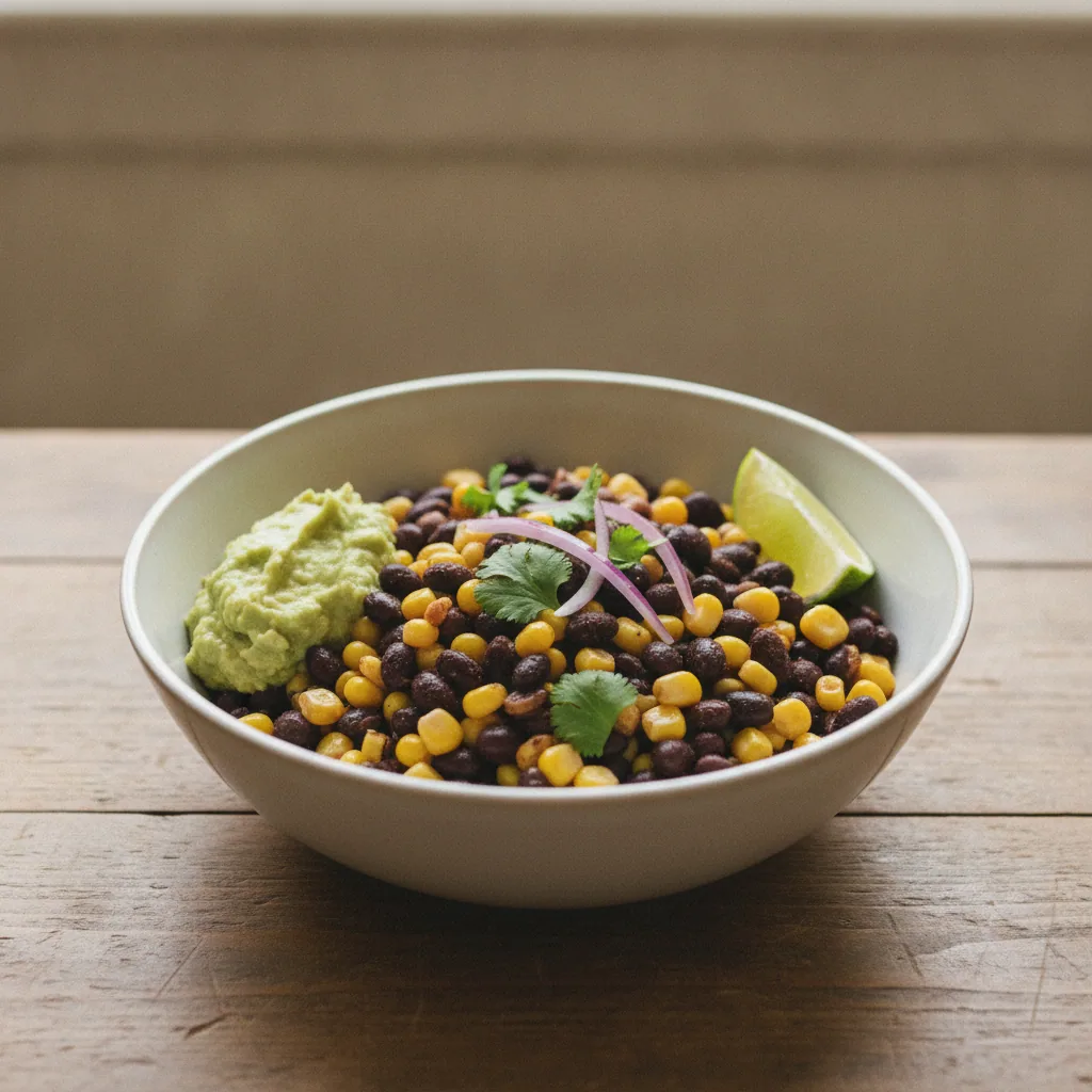 Burrito bowl de feijão preto e milho