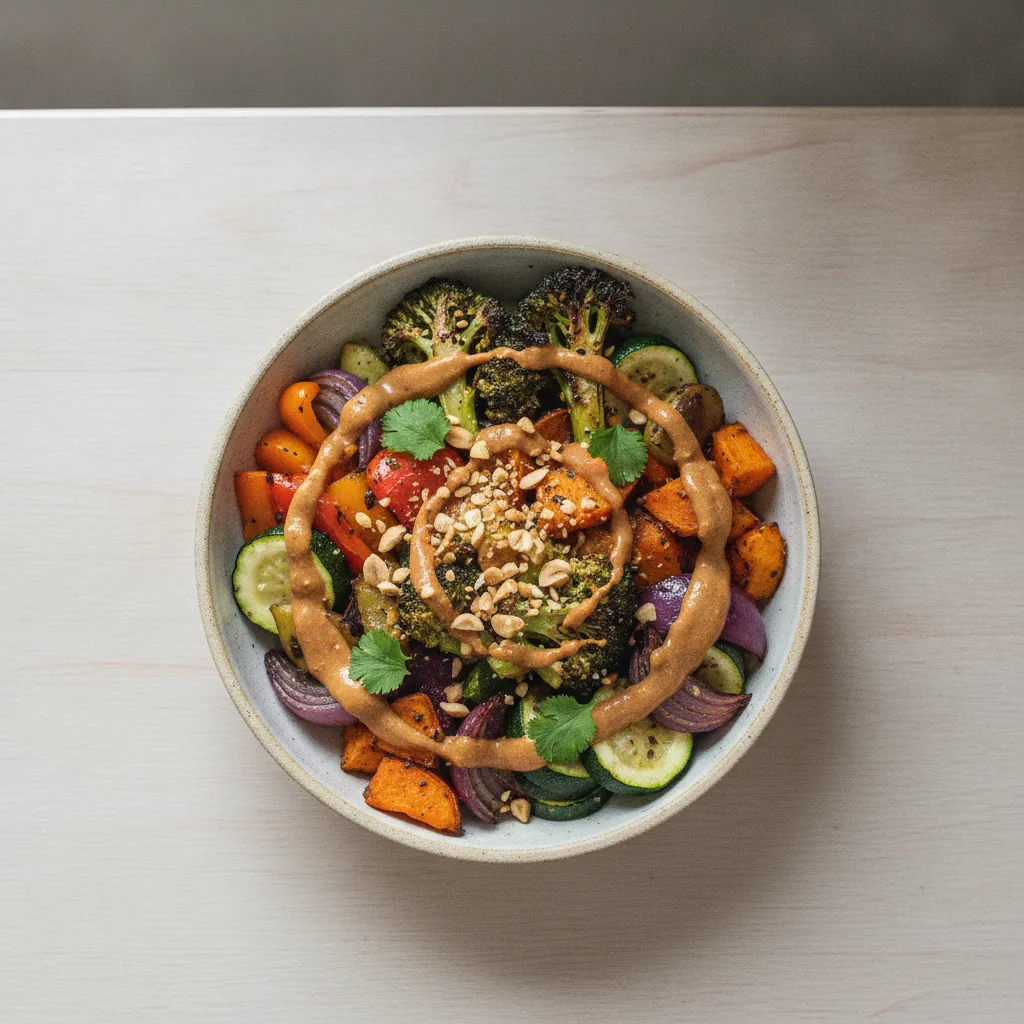 Bowl de legumes assados com molho de amendoim