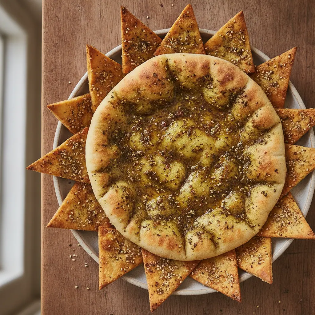 Pão sírio assado com za'atar e azeite