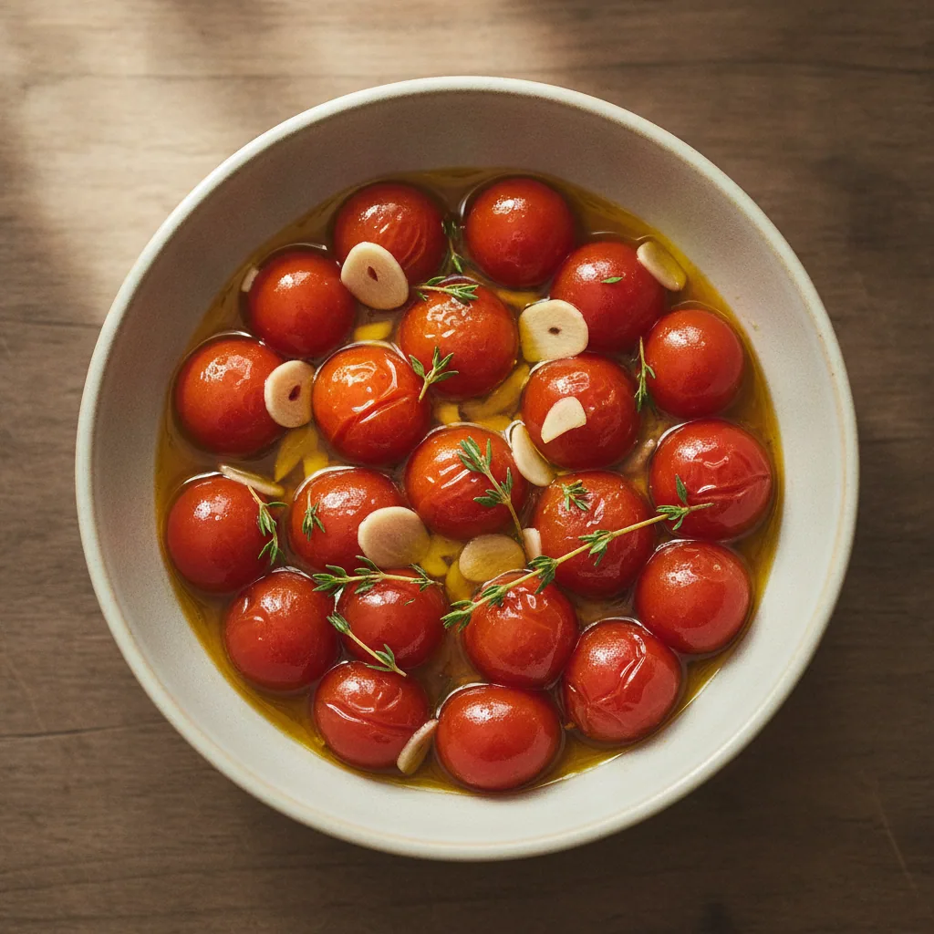 Tomate-cereja confitado em azeite e tomilho