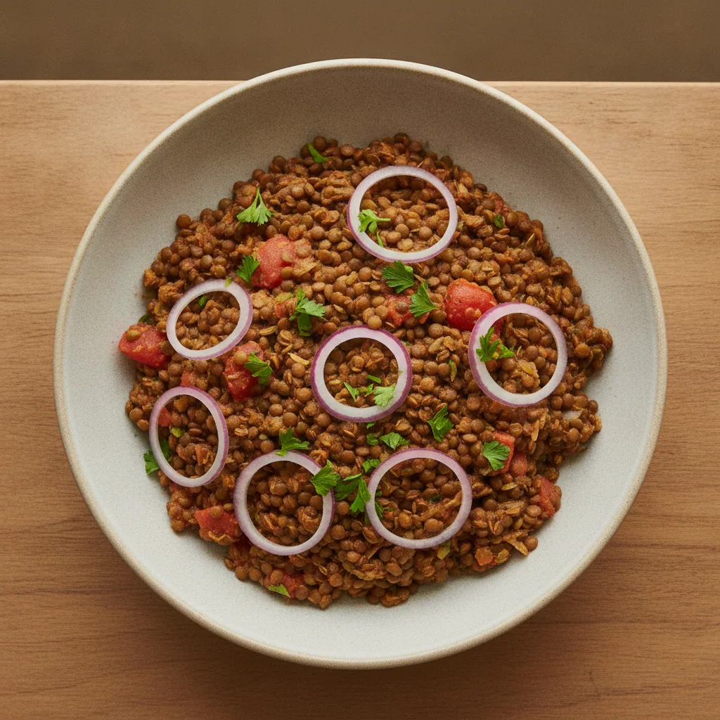 Salada de lentilha morna com tomate e cominho
