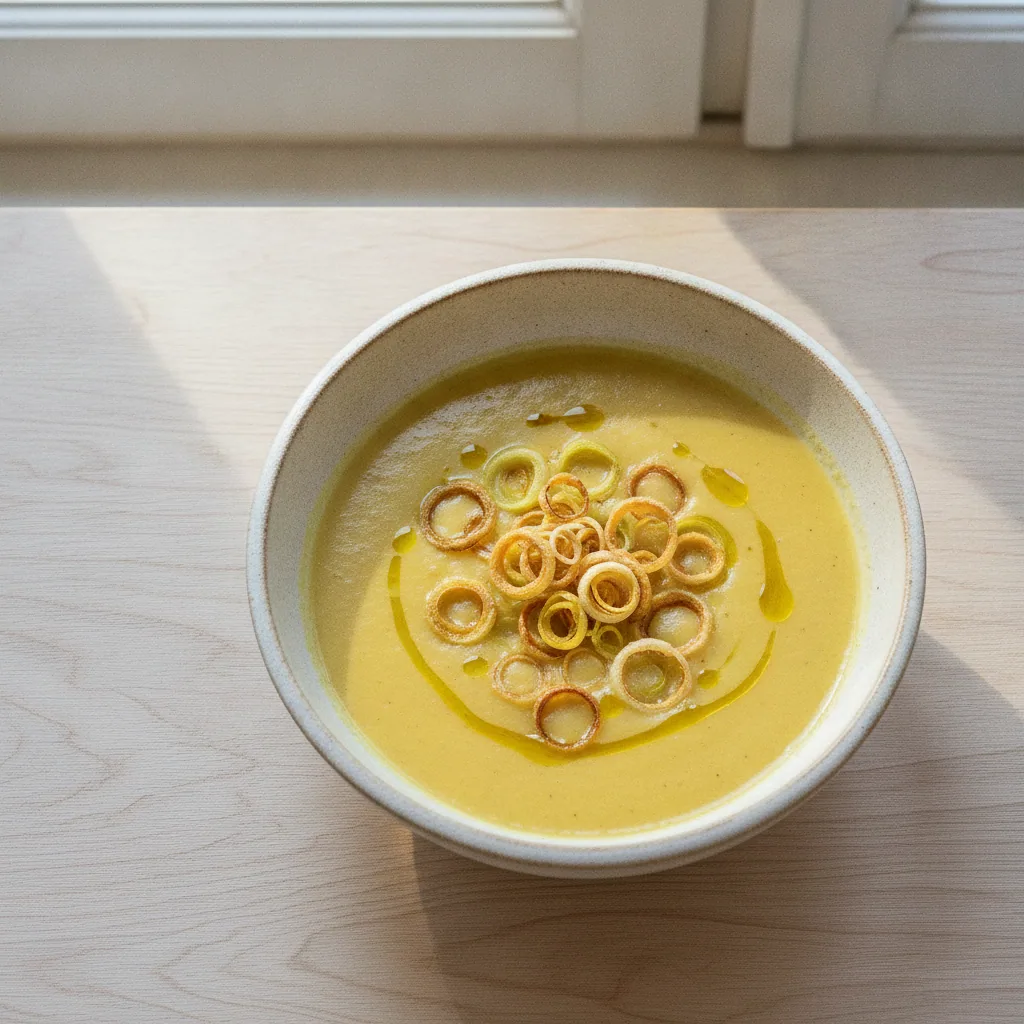 Sopa de mandioquinha com alho-poró