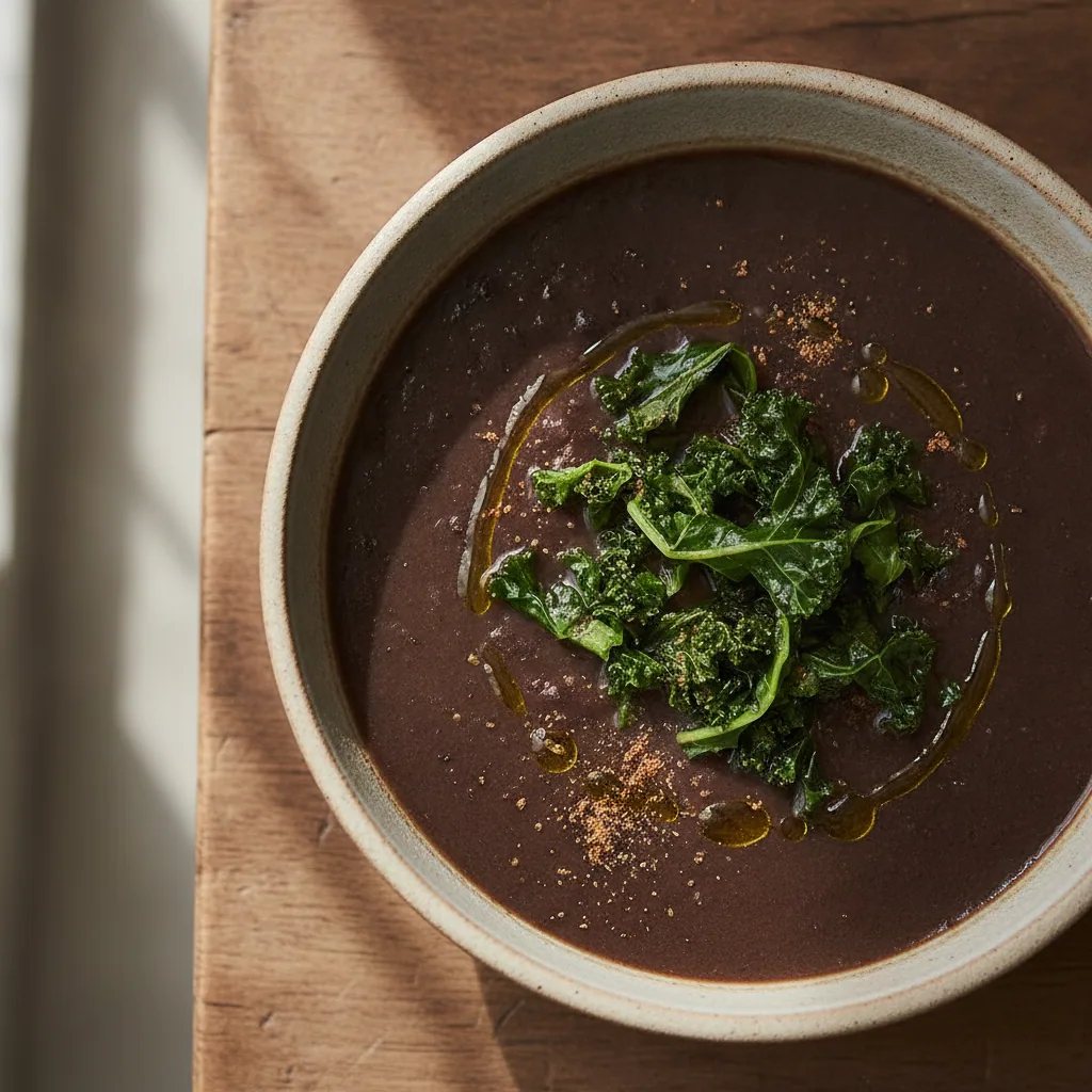 Caldo de feijão com couve e cominho