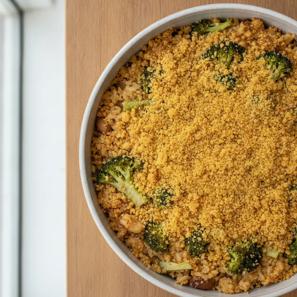 Arroz de forno com brócolis e creme de castanha