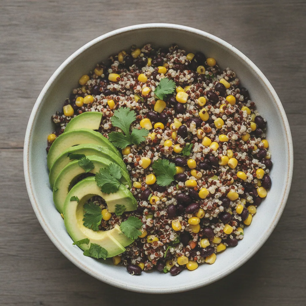 Bowl de quinoa com abacate e feijão preto