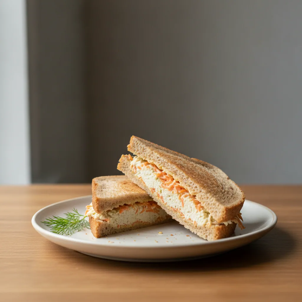 Sanduíche de pasta de tofu defumado e cenoura