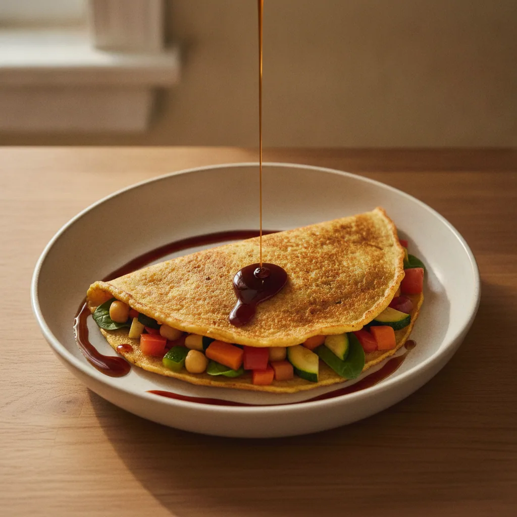 Panqueca salgada de grão-de-bico com legumes