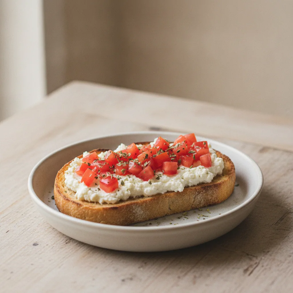 Torrada de ricota com tomate e orégano