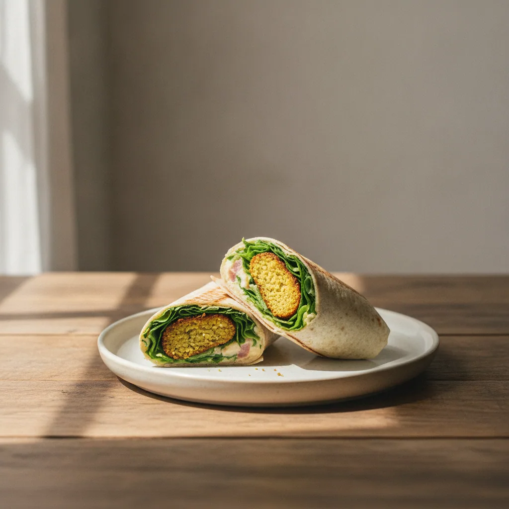 Wrap de falafel com molho de tahine e alface