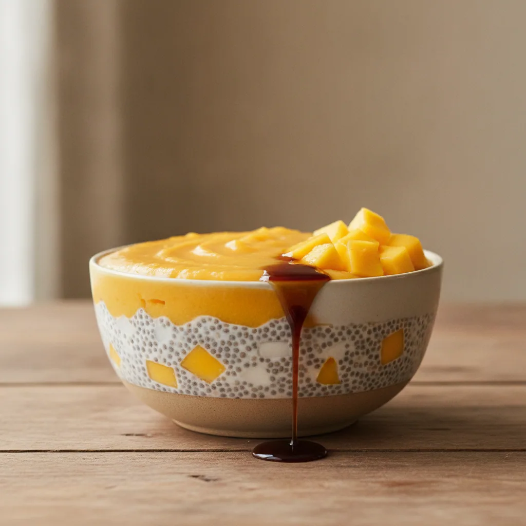 Pudim de chia com manga e leite de coco