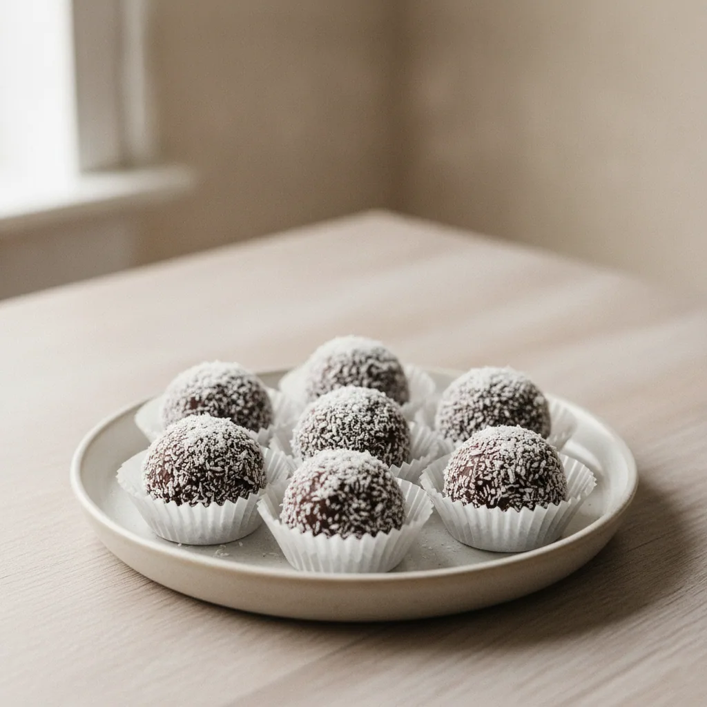 Trufa de coco e chocolate meio amargo