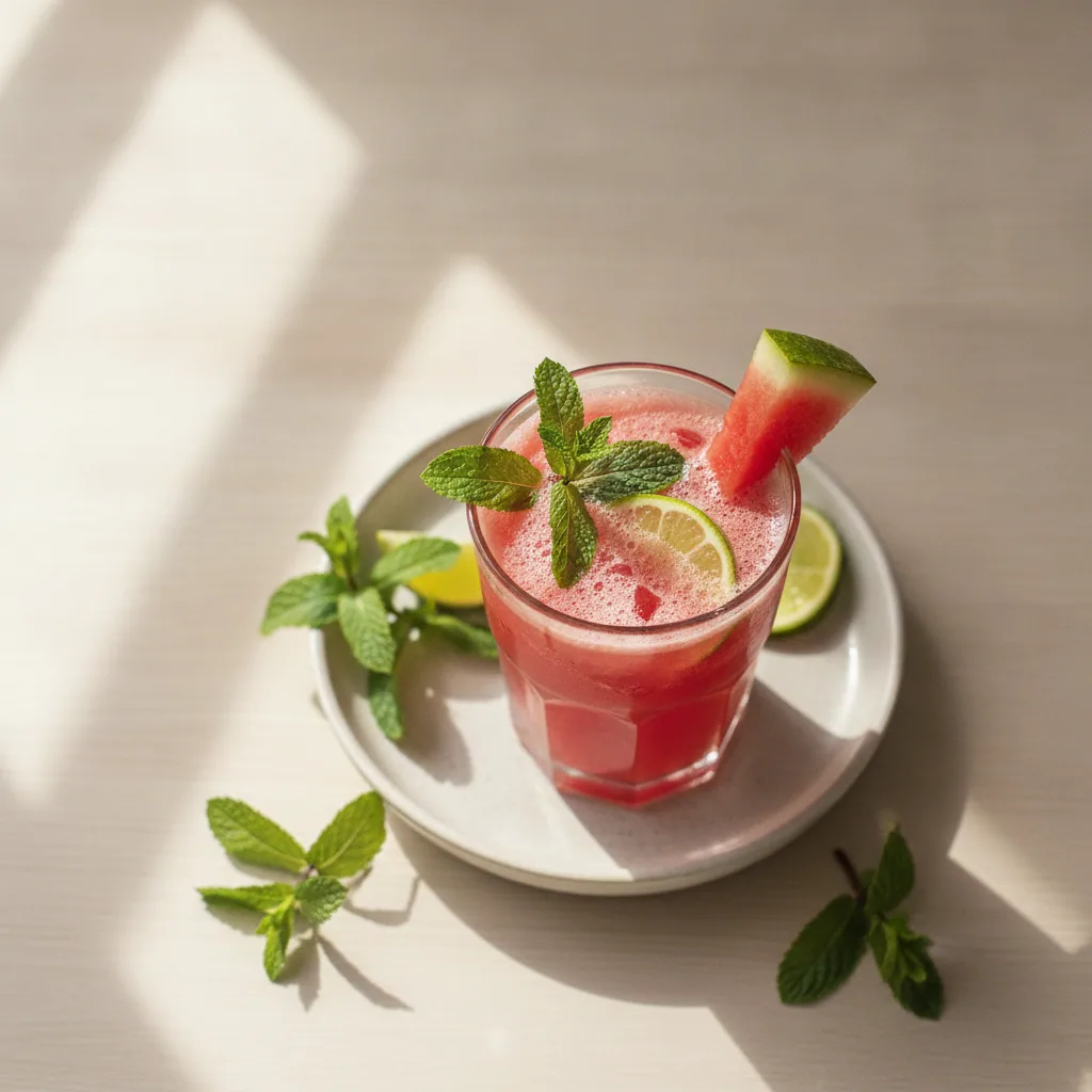 Suco de melancia com hortelã e limão