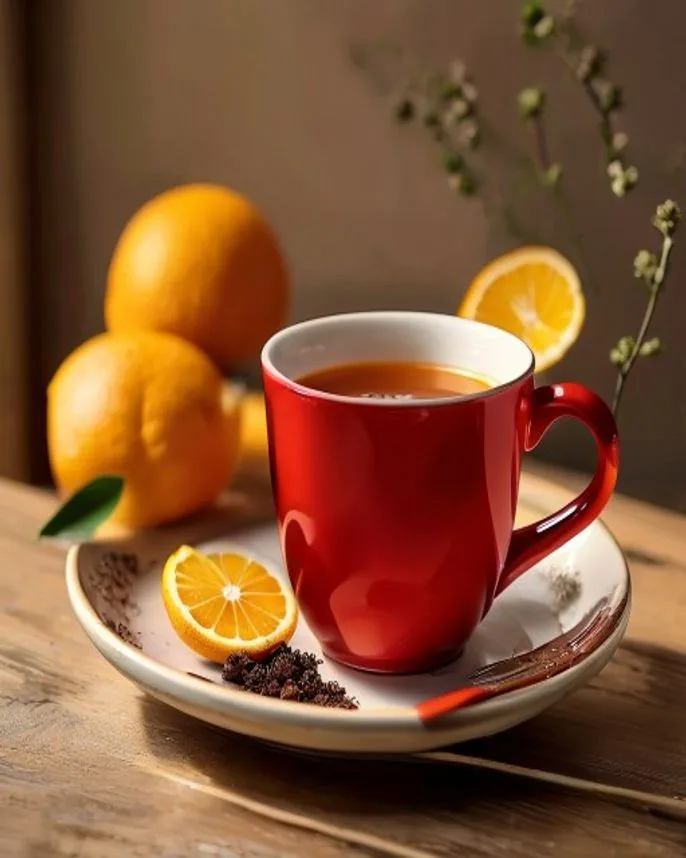 Chá de hibisco quente com canela e laranja