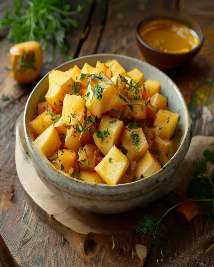 Salada de batata com vinagrete de mostarda e dill