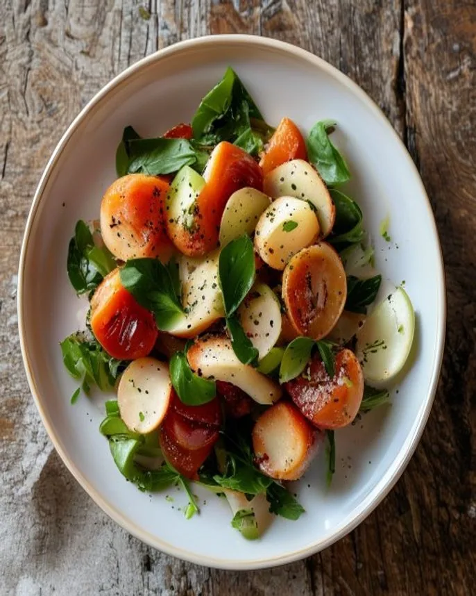 Salada de beterraba assada com rúcula e nozes