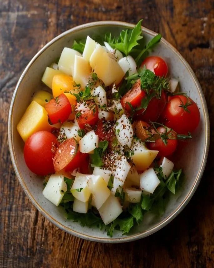 Salada de grão-de-bico crocante com pepino e tomate