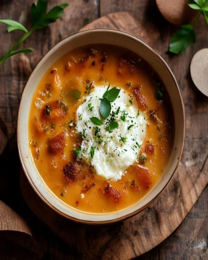 Sopa de cebola gratinada com queijo vegetal de castanha