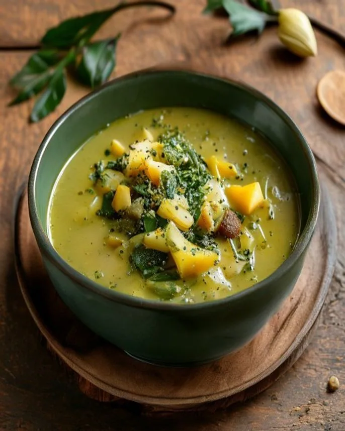 Sopa de espinafre com batata e noz-moscada