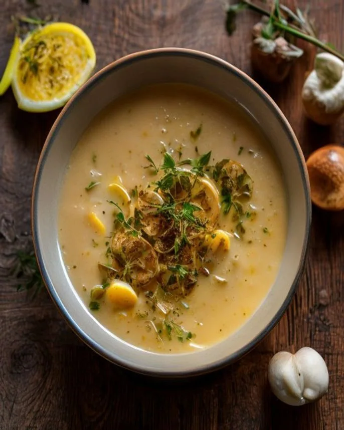 Sopa cremosa de cogumelos com cevadinha e tomilho