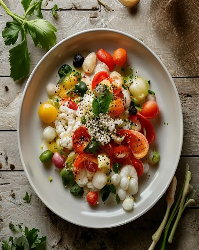 Salada de massa fria com legumes assados