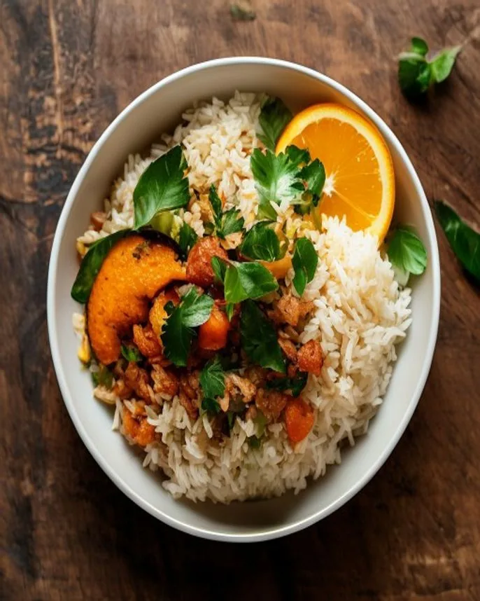 Bowl de arroz com feijão tropeiro vegetal