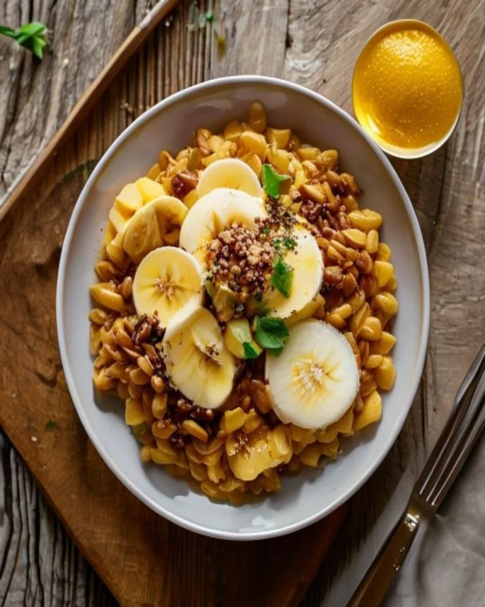 Bowl de banana-da-terra com feijão preto