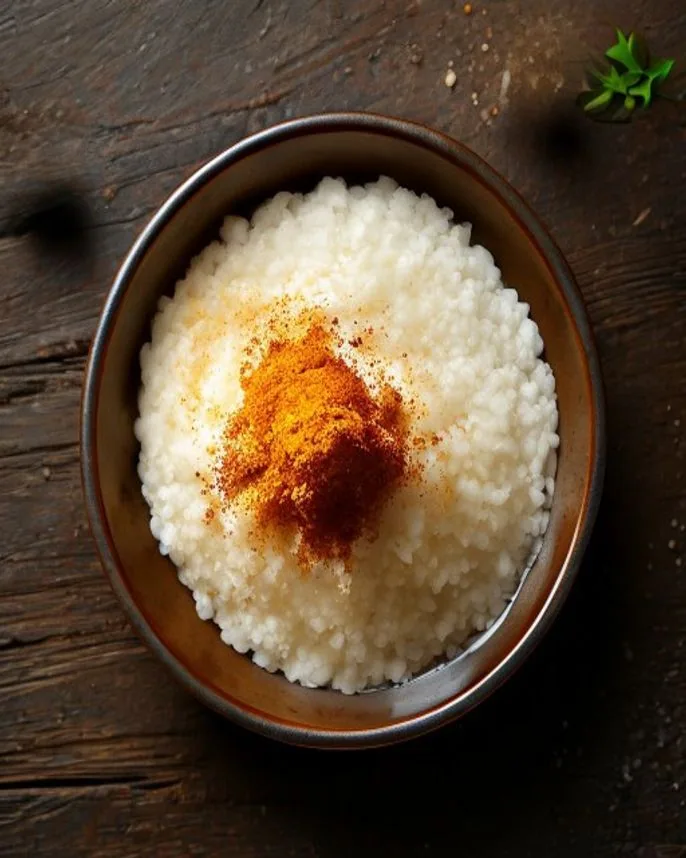 Canjica doce com leite de coco e amendoim