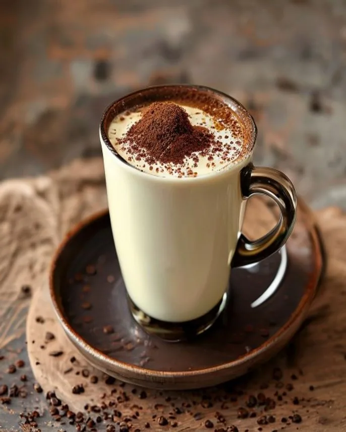 Cacau quente batido com leite de coco