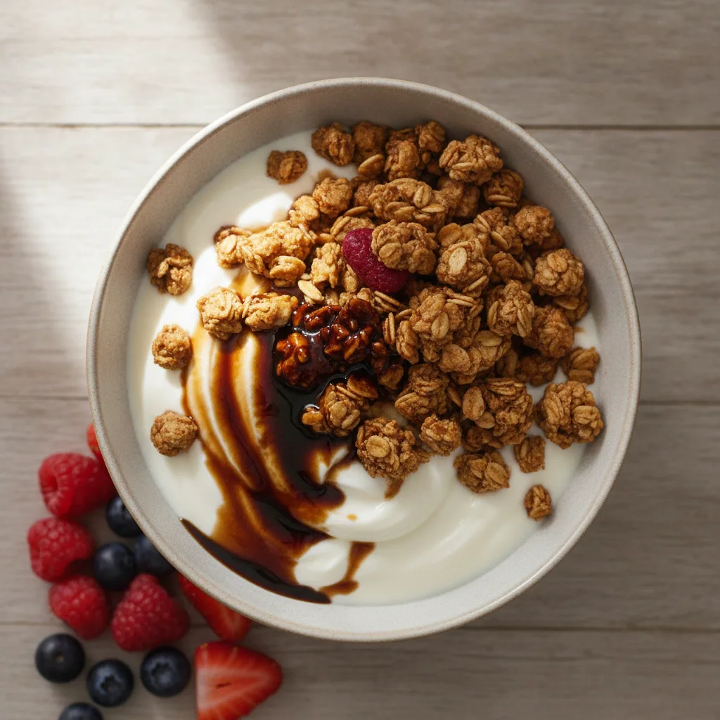Granola crocante de aveia, castanhas e melado