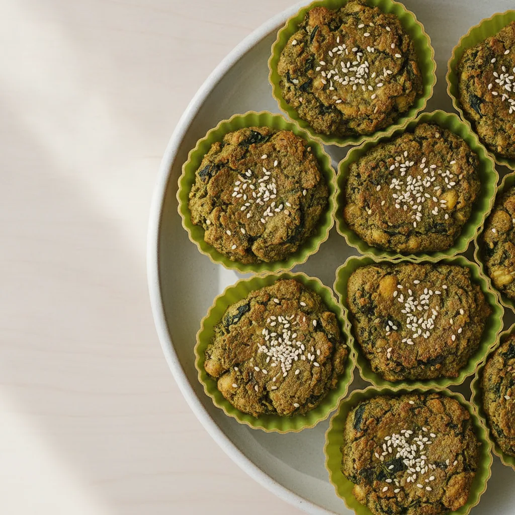 Bolinho de espinafre e grão-de-bico assado