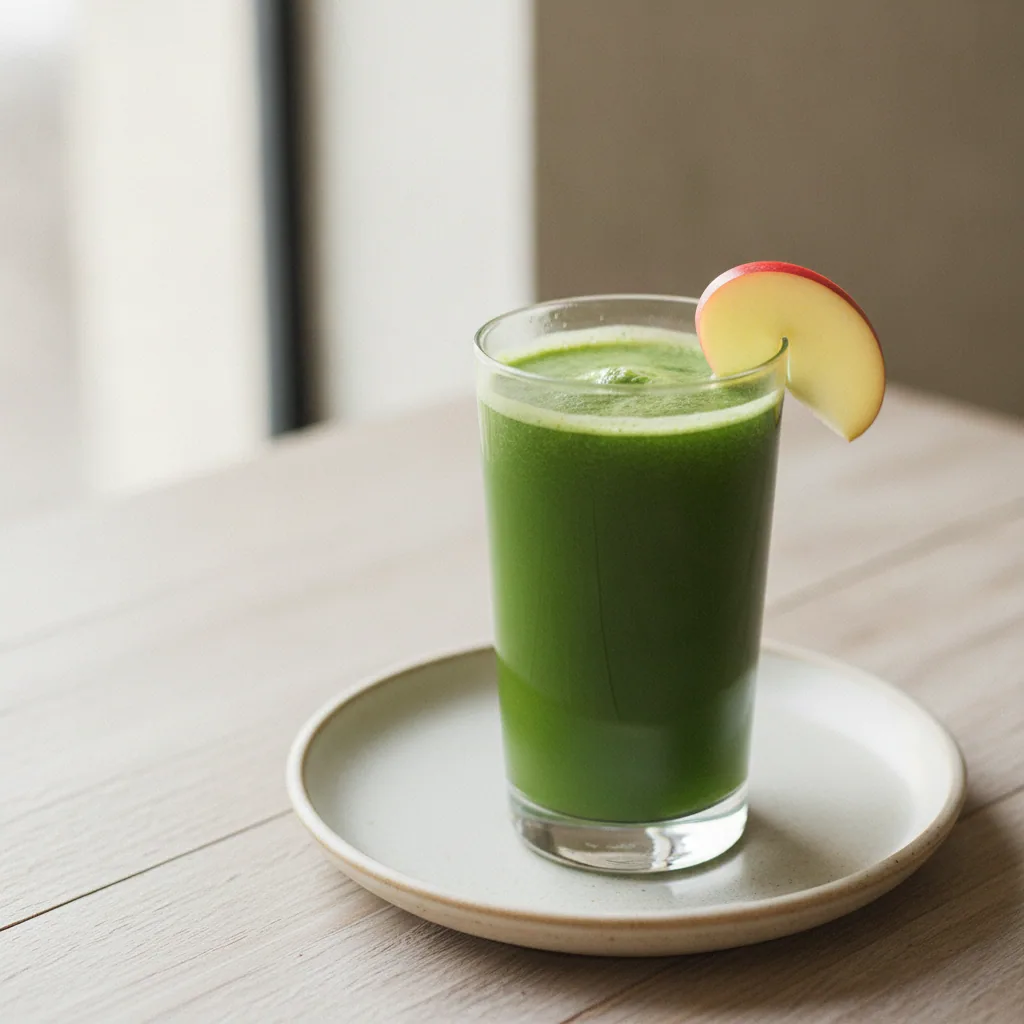 Suco verde de couve, maca e gengibre