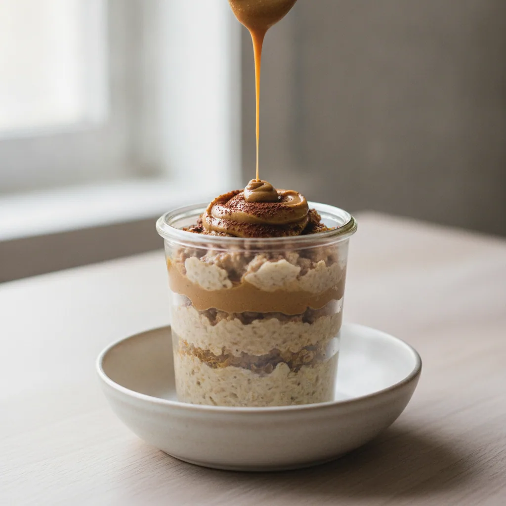 Overnight oats de cacau e pasta de amendoim