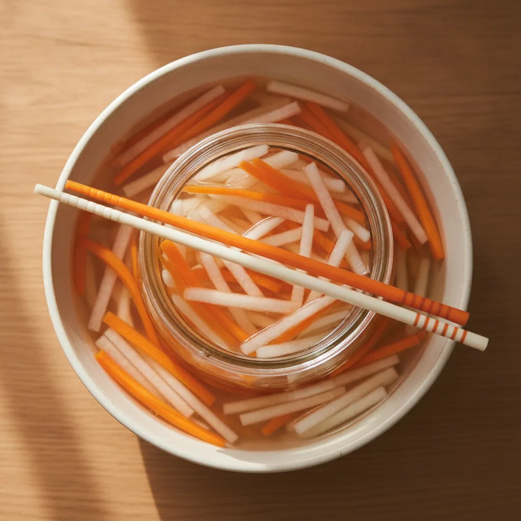 Picles rapido de cenoura e daikon estilo coreano