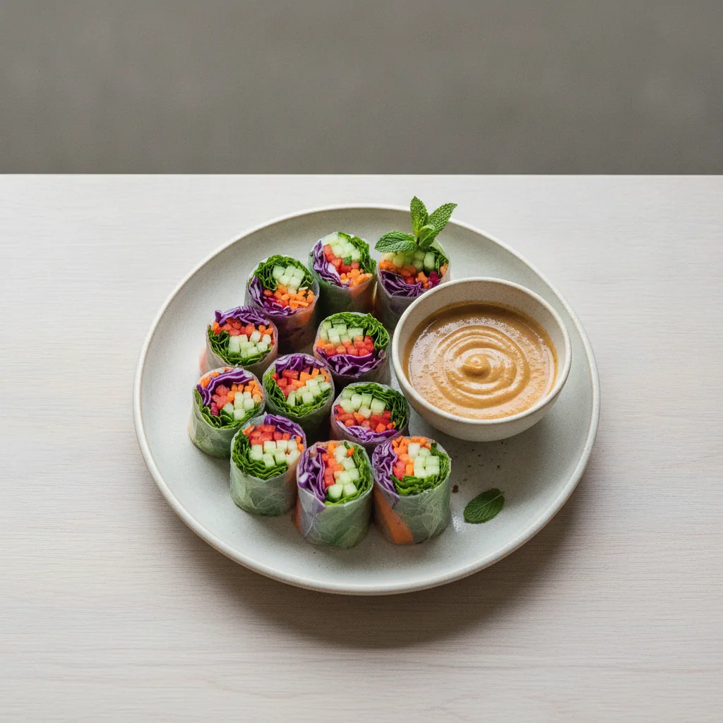 Rolinho primavera fresco de legumes com molho de amendoim