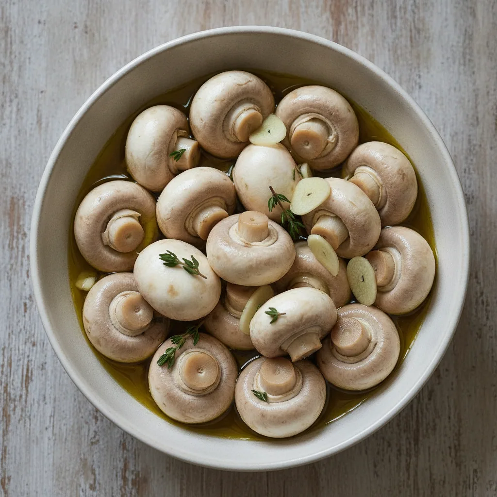 Champignon marinado a frio com alho e tomilho