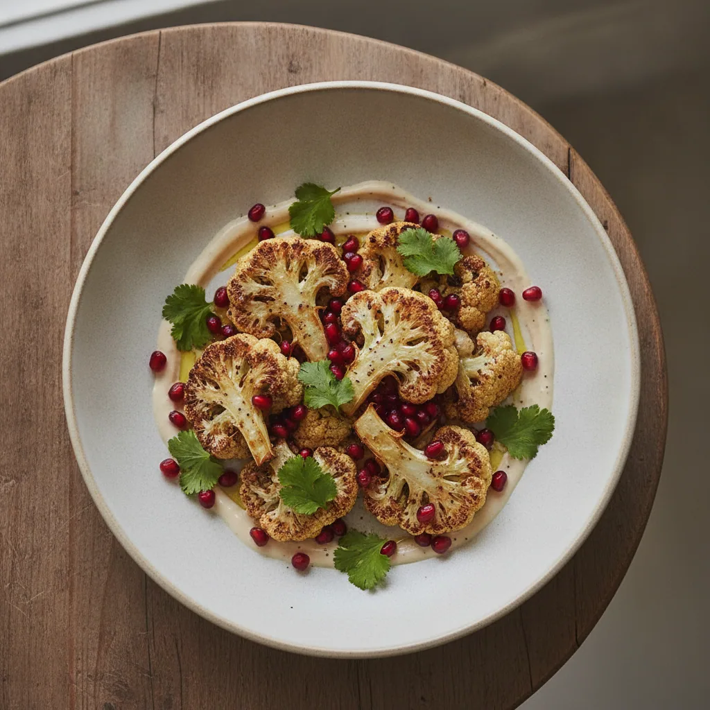 Salada morna de couve-flor assada com tahine e romã