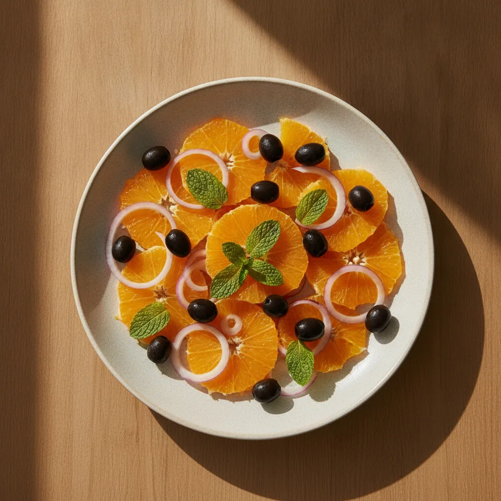 Salada de laranja com azeitona preta e cebola roxa