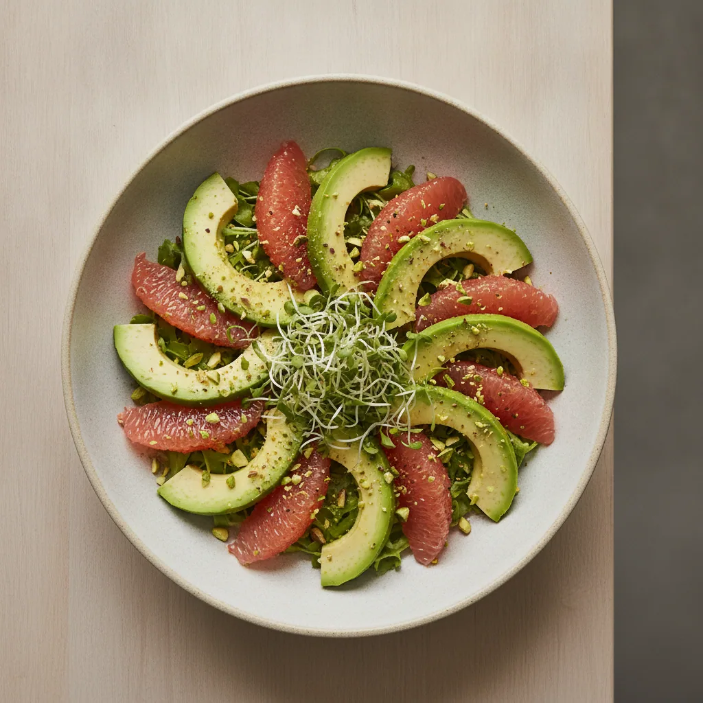 Salada de abacate com grapefruit e pistache