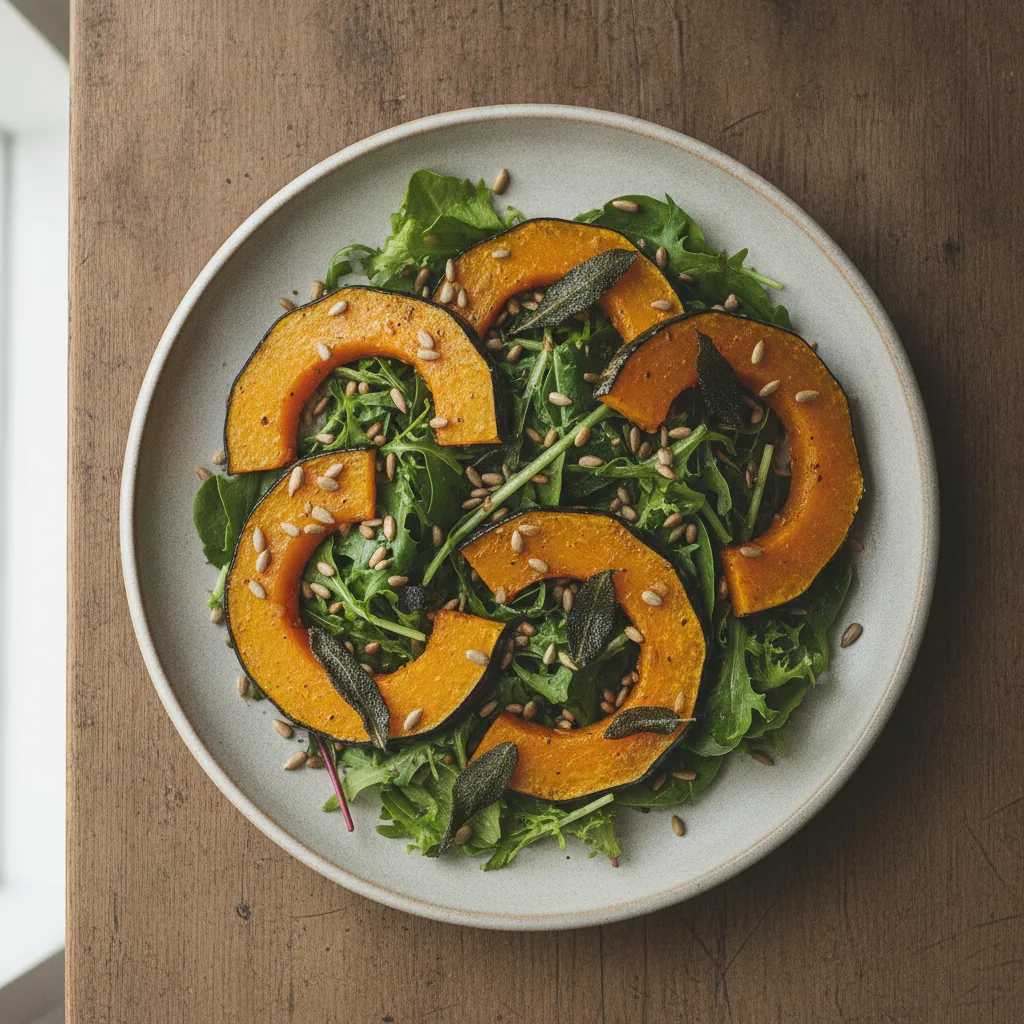 Salada de abóbora kabotiá assada com sálvia e sementes de girassol