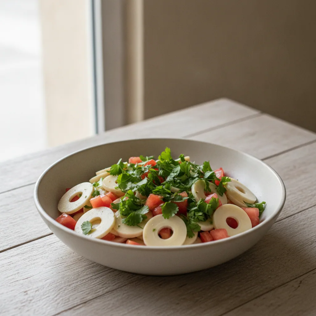 Salada de palmito pupunha com tomate e coentro