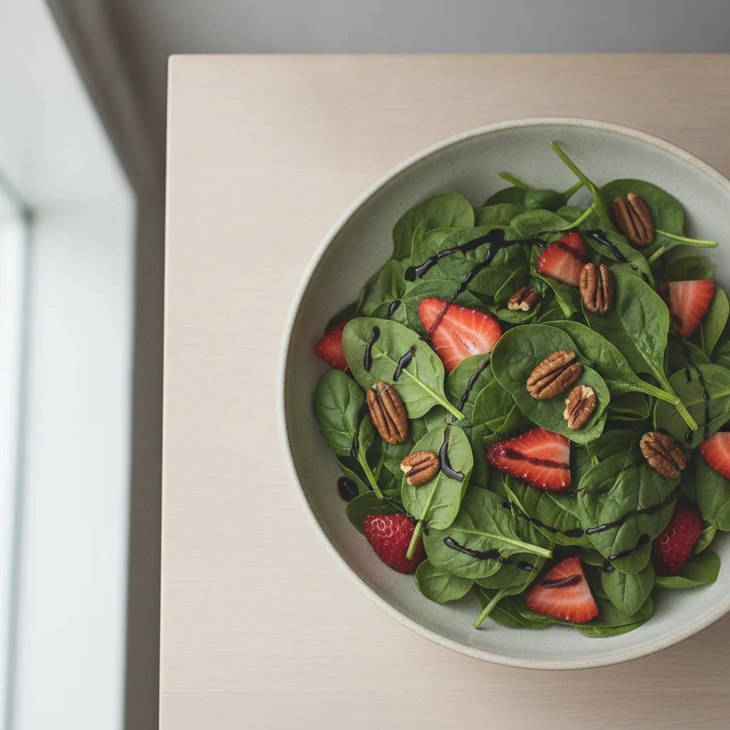 Salada de espinafre baby com morango e nozes-pecã