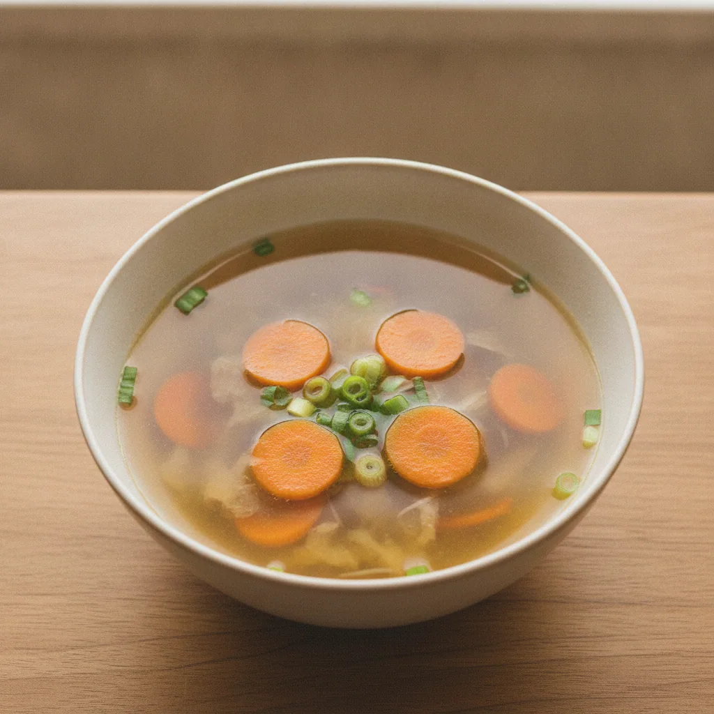 Caldo de legumes claro com missô e gengibre