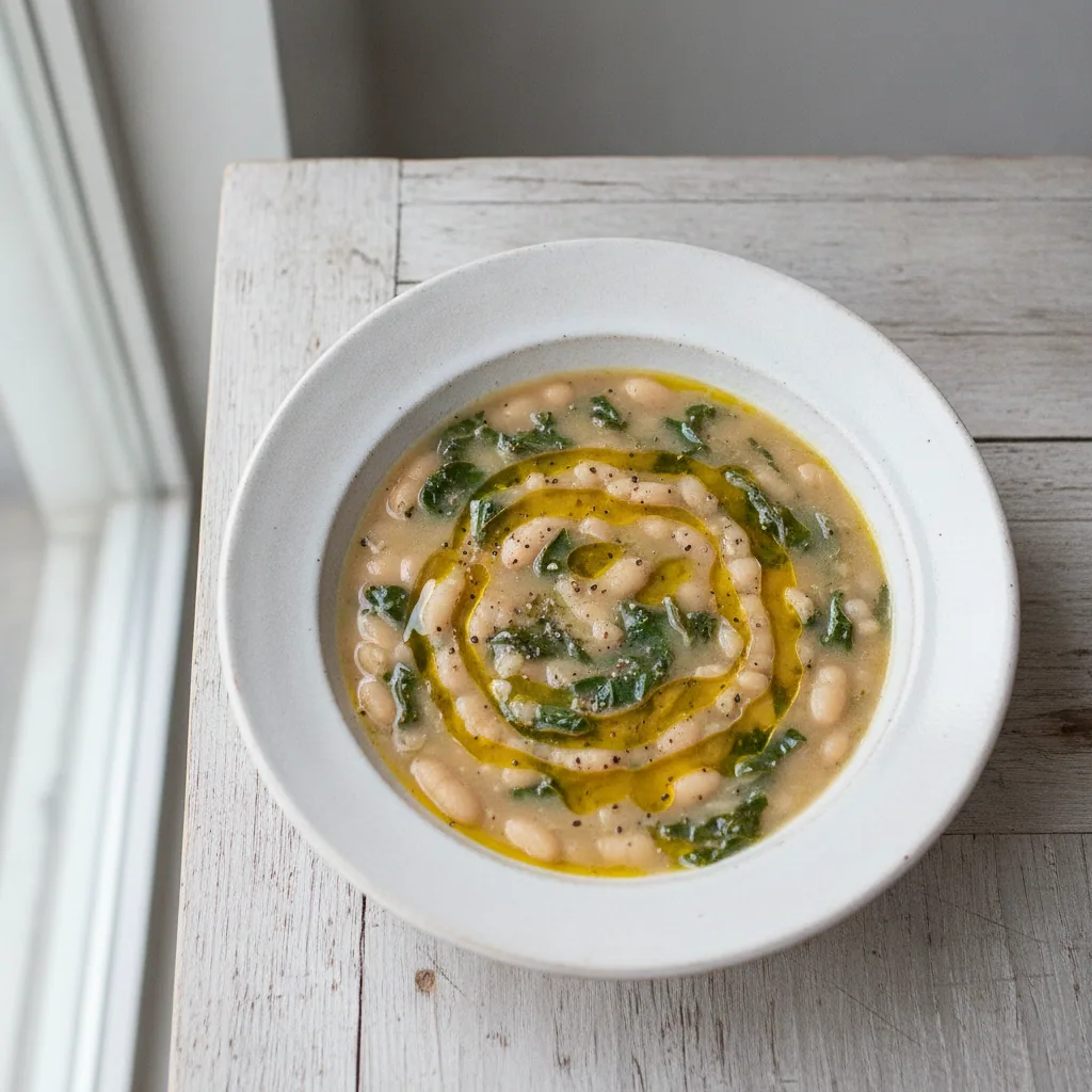 Sopa toscana de feijao-branco com couve e alho