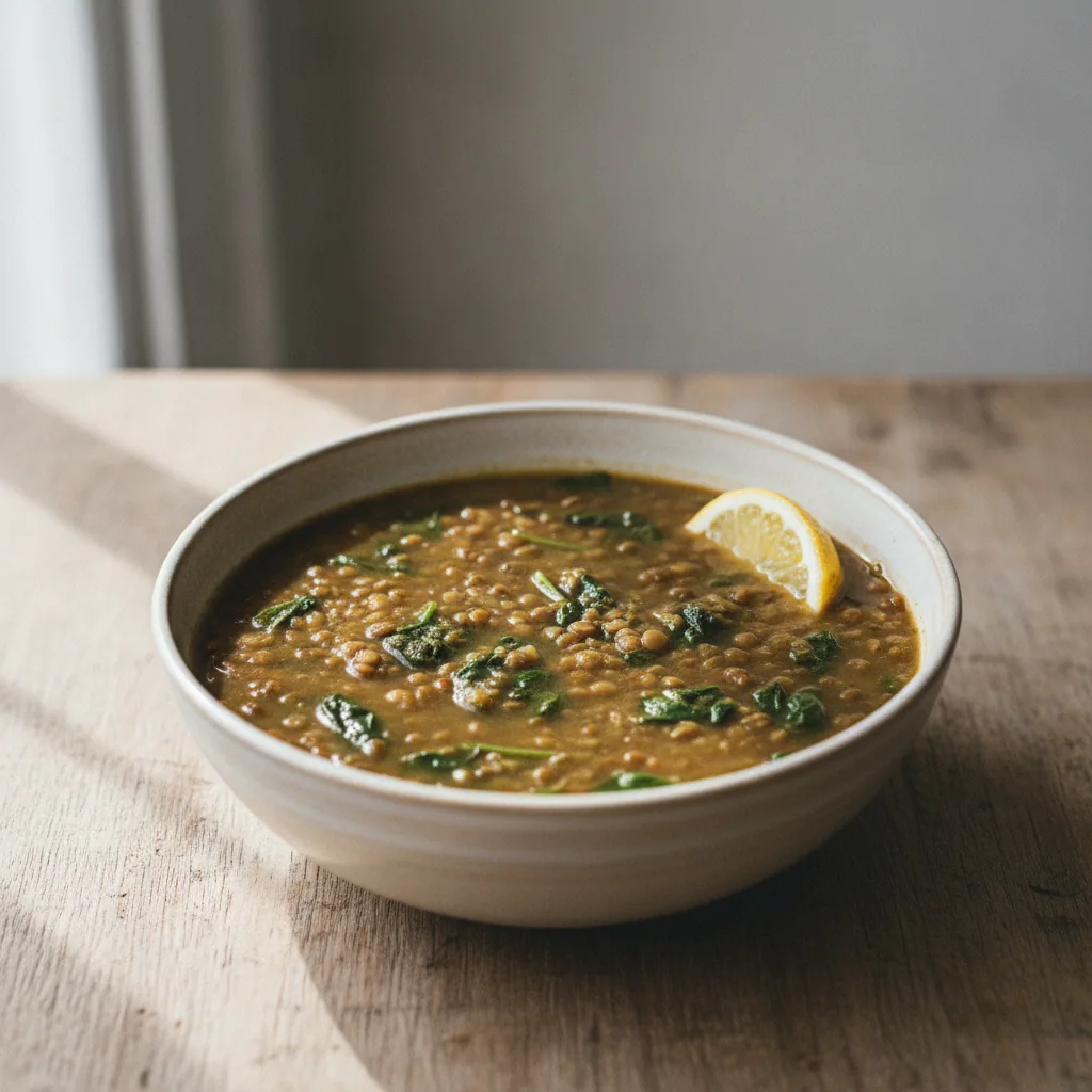 Sopa de lentilha com espinafre e limão
