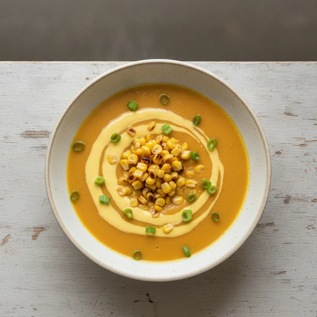 Sopa de milho e pimentão amarelo defumado