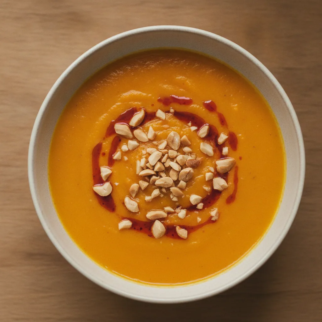 Sopa de moranga com amendoim e pimenta