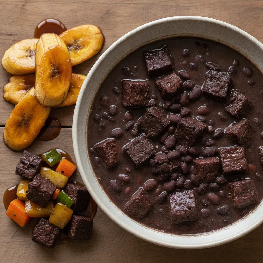 Feijoada de banana-da-terra e feijao preto